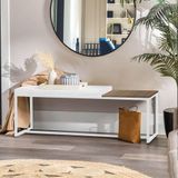 Banco Recamier Puff London 195cm Industrial Branco Sintético Branco Tampo Quadrado Mdf Marmorizado