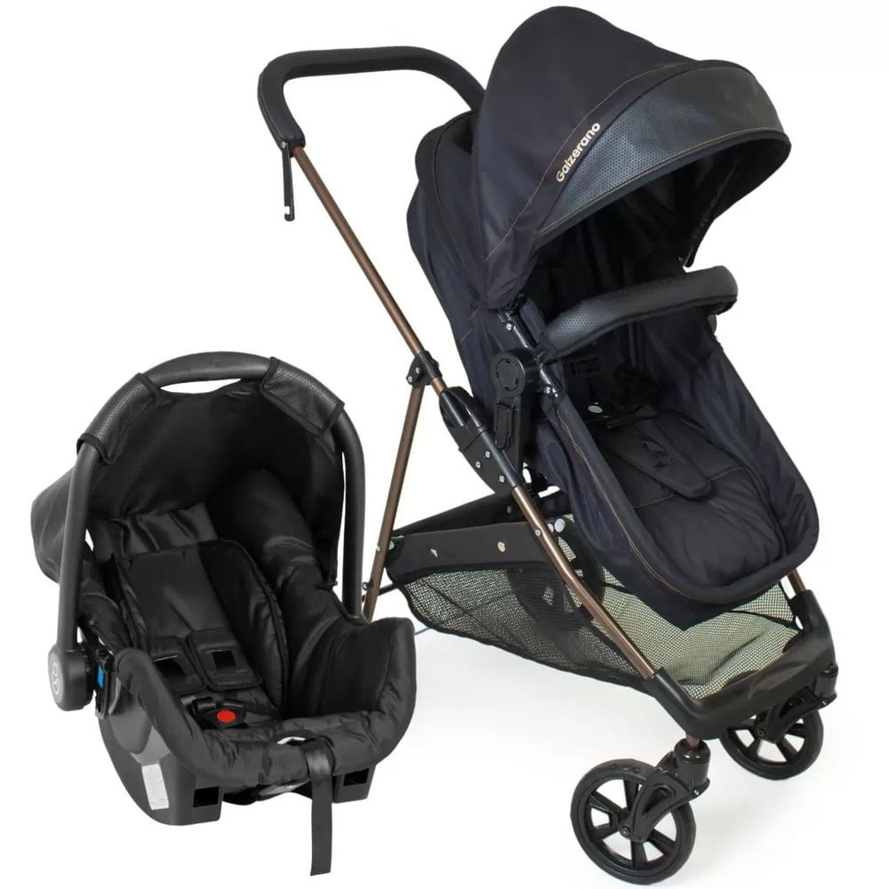 Travel System Galzerano Carrinho De Bebê Napoli Preto Com Cobre