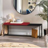 Banco Recamier Puff London 160cm Industrial Preto Sintético Vermelho Tampo Quadrado Mdf Preto
