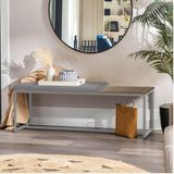 Banco Recamier Puff London 160cm Industrial Prata Suede Cinza Tampo Quadrado Mdf Madeira
