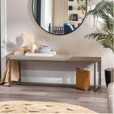Banco Recamier Puff London 160cm Industrial Marrom Sintético Bege Tampo Quadrado Mdf Madeira