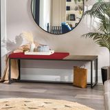 Banco Recamier Puff London 140cm Industrial Preto Suede Vermelho Tampo Quadrado Mdf Madeira
