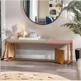 Banco Recamier Puff London 160cm Industrial Bronze Sintético Bege Tampo Quadrado Mdf Rose