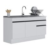 Balcão Cozinha Gabinete Pia 150cm 3 Ptas Branco/preto