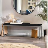 Banco Recamier Puff London 140cm Industrial Cinza Sintético Preto Tampo Quadrado Mdf Preto