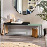 Banco Recamier Puff London 160cm Industrial Cinza Sintético Preto Tampo Quadrado Mdf Verde