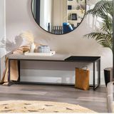 Banco Recamier Puff 140cm Industrial Preto Sintético Bege Tampo Quadrado Preto