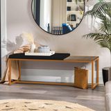 Banco Recamier Puff London 195cm Industrial Bronze Sintético Preto Tampo Quadrado Mdf Madeira