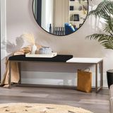 Banco Recamier Puff London 160cm Industrial Marrom Sintético Preto Tampo Quadrado Mdf Branco