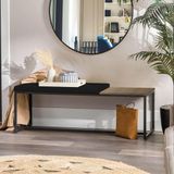 Banco Recamier Puff London 160cm Industrial Preto Suede Preto Tampo Quadrado Mdf Nogal