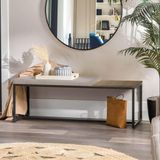 Banco Recamier Puff London 195cm Industrial Preto Suede Bege Tampo Quadrado Mdf Madeira