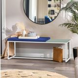 Banco Recamier Puff London 160cm Industrial Branco Sintético Azul Marinho Tampo Quadrado Mdf Verde