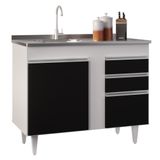 Balcão Gabinete 100cm 3 Portas 2 Gavetas Branco/preto