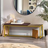 Banco Recamier Puff 195cm Industrial Dourado Suede Marrom Tampo Quadrado Mdf Castanho