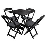 Jogo De Mesa Dobravel De Madeira 60x60 Com 4 Cadeiras Preto Estofado Preto - Preto