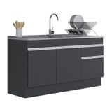 Balcão Cozinha Gabinete Pia 150cm 3 Ptas Preto/branco