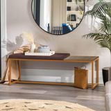Banco Recamier Puff London 140cm Industrial Bronze Sintético Marrom Tampo Quadrado Mdf Rústico