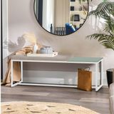 Banco Recamier Puff London 160cm Industrial Branco Sintético Bege Tampo Quadrado Mdf Verde