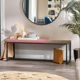 Banco Recamier Puff London 140cm Industrial Preto Suede Rose Tampo Quadrado Mdf Carvalho