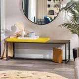 Banco Recamier Puff London 140cm Industrial Preto Suede Amarelo Tampo Quadrado Mdf Madeira
