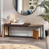 Banco Recamier Puff London 160cm Industrial Preto Sintético Marrom Tampo Quadrado Mdf Imbuia