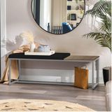 Banco Recamier Puff London 140cm Industrial Cinza Sintético Preto Tampo Quadrado Mdf Madeira