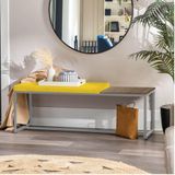 Banco Recamier Puff London 160cm Industrial Prata Sintético Amarelo Tampo Quadrado Mdf Madeira