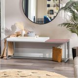 Banco Recamier Puff 160cm Industrial Cinza Corino Branco Tampo Quadrado Mdf Rose