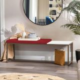 Banco Recamier Puff 140cm Industrial Marrom Sintético Vermelho Tampo Quadrado Mdf Branco