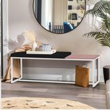 Banco Recamier Puff 160cm Industrial Branco Corino Preto Tampo Quadrado Mdf Rose