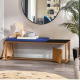 Banco Recamier Puff London 160cm Industrial Bronze Corino Azul Marinho Tampo Quadrado Preto