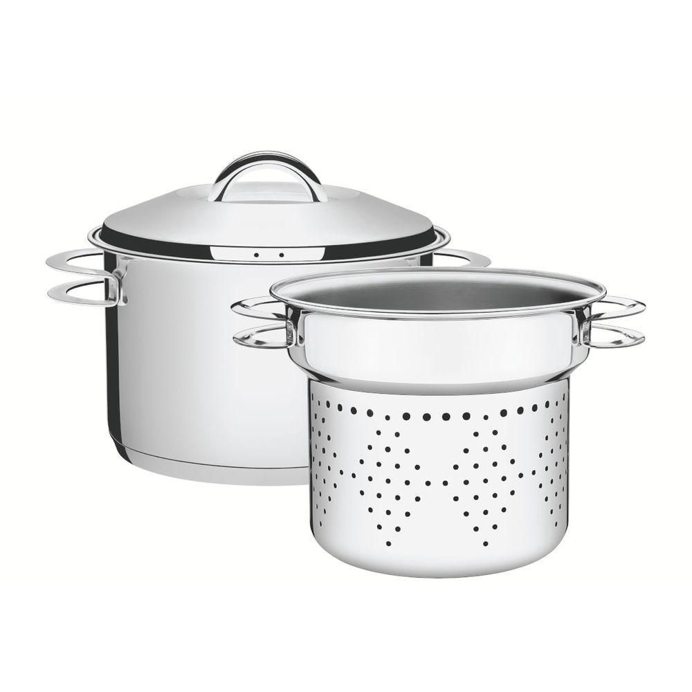 Jogo Cozi-pasta Tramontina Solar Em Aço Inox Fundo Triplo Com Alças 2 Peças 24 Cm