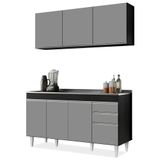 Armário Aéreo E Balcão Gabinete Pia Inox 150cm Preto/cinza