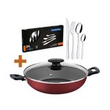 Kit - Panela Wok Alumínio 28cm Loreto Vermelho + 1 Faqueiro Inox 24pç - Tramontina