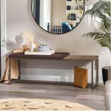 Banco Recamier Puff London 195cm Industrial Marrom Sintético Marrom Tampo Quadrado Mdf Carvalho