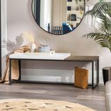 Banco Recamier Puff London 160cm Industrial Preto Sintético Branco Tampo Quadrado Mdf Marmorizado