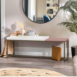 Banco Recamier Puff London 140cm Industrial Marrom Corino Branco Tampo Quadrado Mdf Rose
