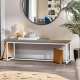 Banco Recamier Puff London 160cm Industrial Branco Suede Cinza Tampo Quadrado Mdf Caramelo