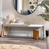Banco Recamier Puff London 195cm Industrial Cinza Sintético Bege Tampo Quadrado Mdf Branco
