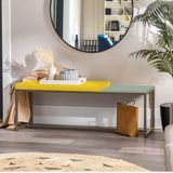 Banco Recamier Puff London 160cm Industrial Marrom Sintético Amarelo Tampo Quadrado Mdf Verde