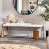 Banco Recamier Puff London 195cm Industrial Prata Corino Branco Tampo Quadrado Mdf Branco