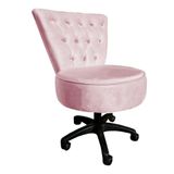 Cadeira Mocho Capitonê Elegância Veludo Rosa Bebê Base Giratória - Pallazio