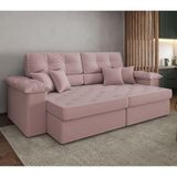 Sofá Vili Retrátil 3 Lugares Suede Rosa Claro 215cm Rosa