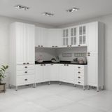 Armário De Cozinha Completa 8 Peças Com Tampos E Vidro Cristal Luciane Móveis Branco Polar Com Branco Pet E Preto