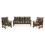 Conjunto Sofá Havaí 3 Lugares + 2 Poltronas De Madeira Com Almofadas Confortáveis - Floral