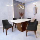 Mesa De Jantar Safira 1,6m Off White Com 6 Cadeiras Elisa Veludo Preto Madeira Maciça Imbuia