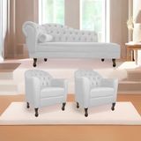 Kit Diva Recamier Diana 140cm Lado Direito E 02 Poltronas Julia Suede - Amarena Móveis Branco
