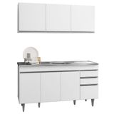 Armário Aéreo E Balcão Gabinete Pia Inox 150cm Branco