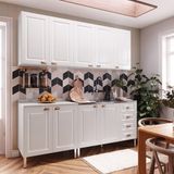 Armário De Cozinha Compacta 4 Peças Sem Pia Cristal Luciane Móveis Branco Polar Com Branco Pet E Marmore