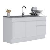 Balcão Cozinha Gabinete Pia 150 Cm 3 Portas 1 Gaveta Branco